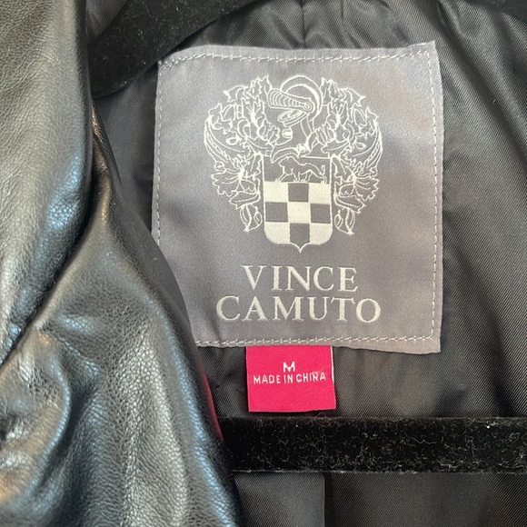 NWT Vince Camuto Faux Leather M Zip Moto Jacket Black Silver Snaps Pockets - Picture 4 of 9
